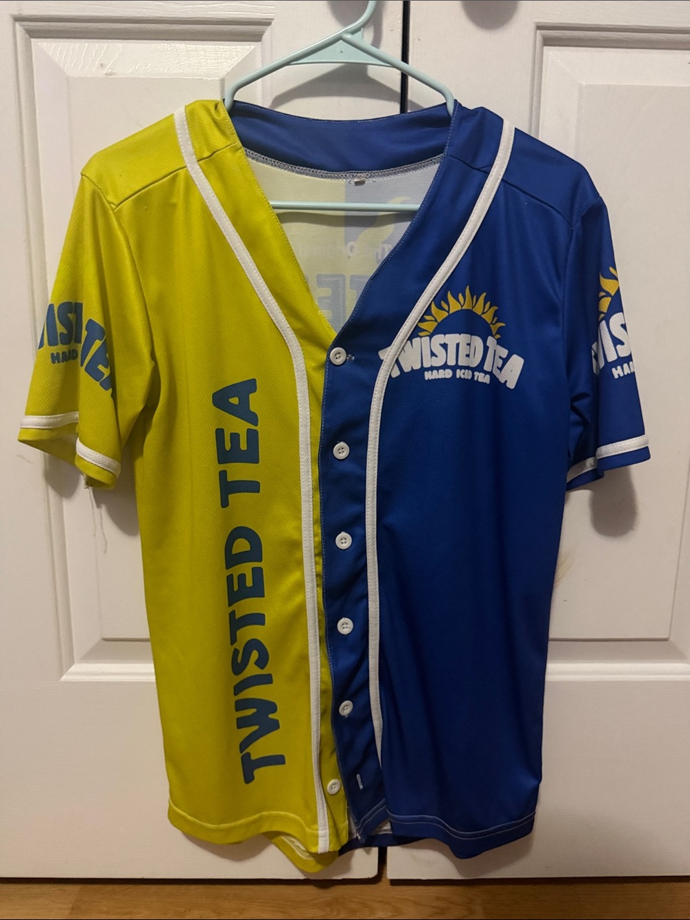 Twisted Two-Tone Yellow & Blue Button-Up Jersey